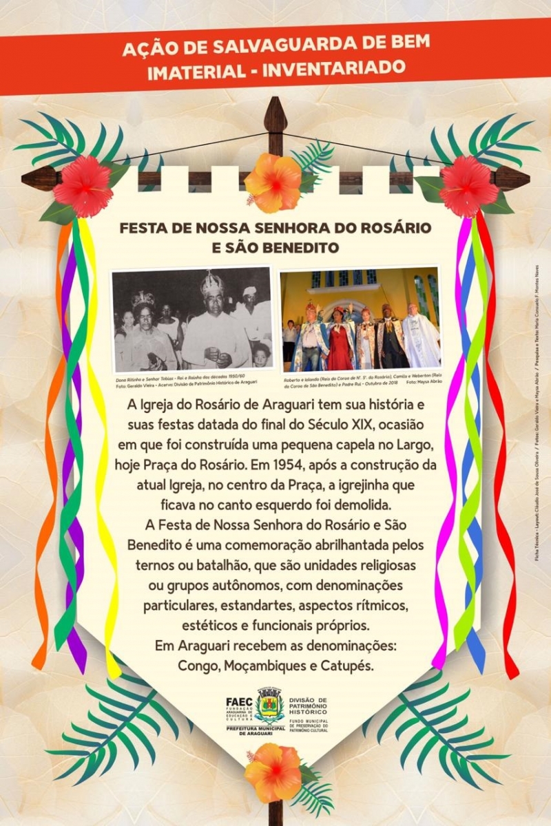 Desde o início do mês de outubro foi realizada, na "Igreja do Rosário" de Araguari, a Grandiosa Festa em louvor a Nossa Senhora do Rosário e São Benedito, com missas, novena, barracas, leilões e apresentações culturais. O evento terminou no último domingo (20).