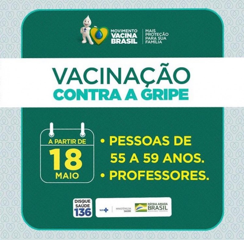 Última etapa da campanha de vacinação contra a Influenza (gripe) começa nessa segunda-feira, 18