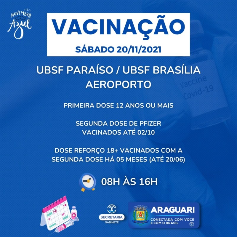 Prefeitura de Araguari continua com a imunização contra Covid-19 neste sábado