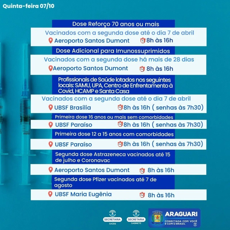 Prefeitura de Araguari retoma vacinação nesta quinta-feira