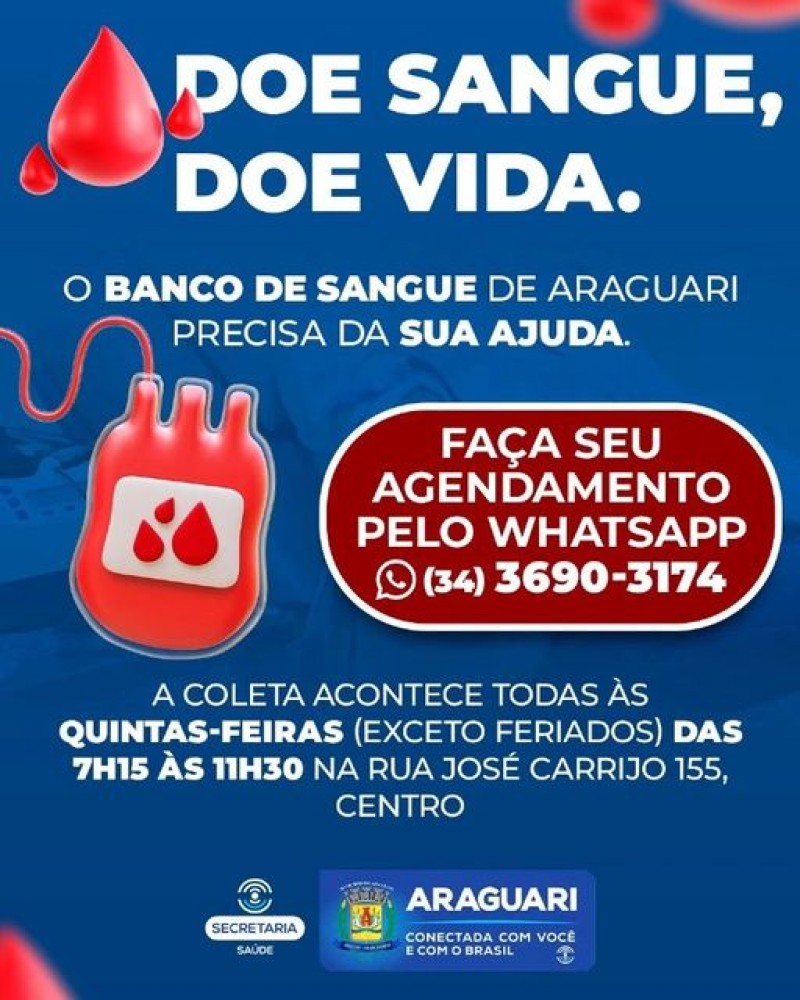 O Banco de Sangue de Araguari precisa da sua ajuda
