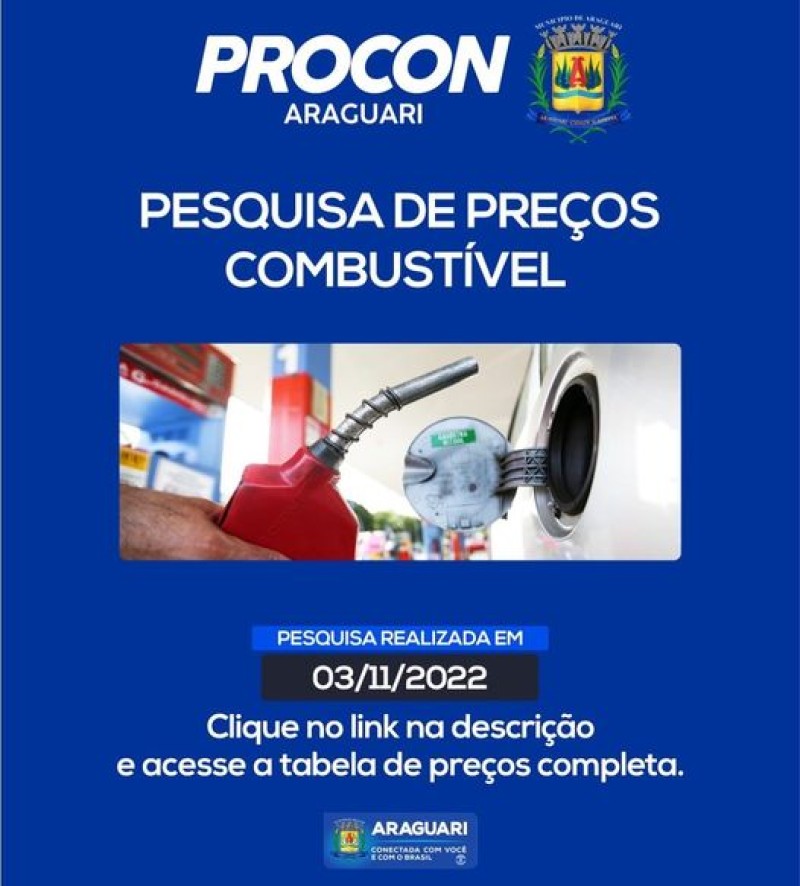 Pesquisa de preços de combustíveis realizada no dia 03/11/2022