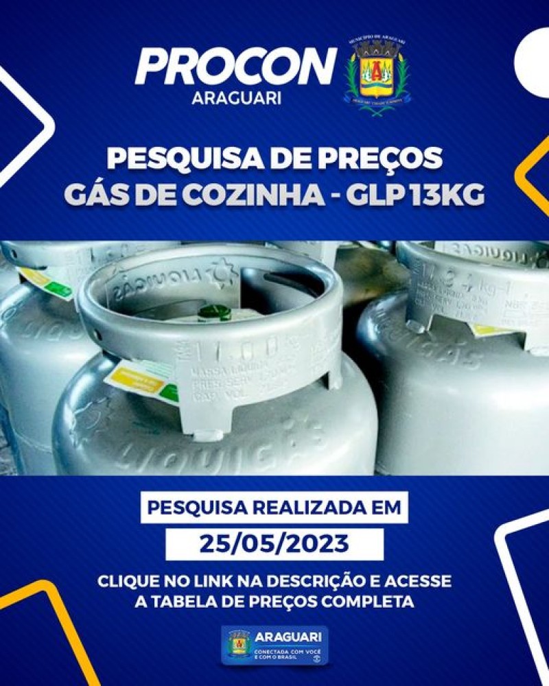 Pesquisa de preço de Gás de Cozinha - GLP 13 KG, realizada no dia 25/05/2023.