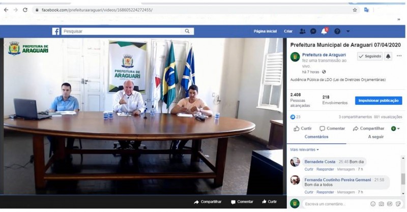 Prefeitura realizou  audiência pública da LDO – Lei de Diretrizes Orçamentárias, através de vídeo conferência