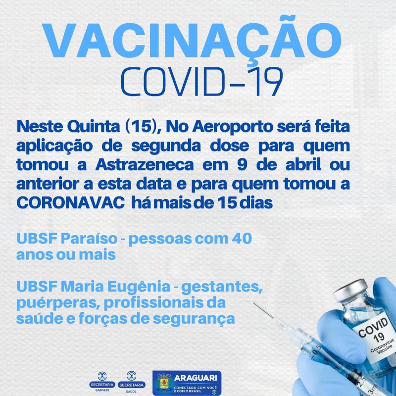 ARAGUARI segue vacinando as pessoas acima de 40 anos 