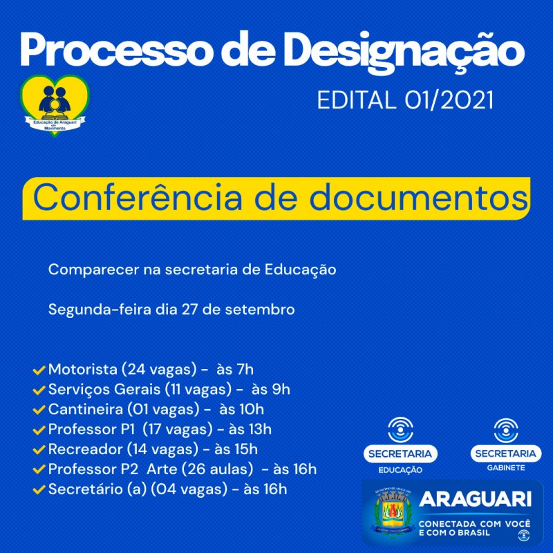 Prefeitura de Araguari convoca mais candidatos selecionados no Processo de Designação