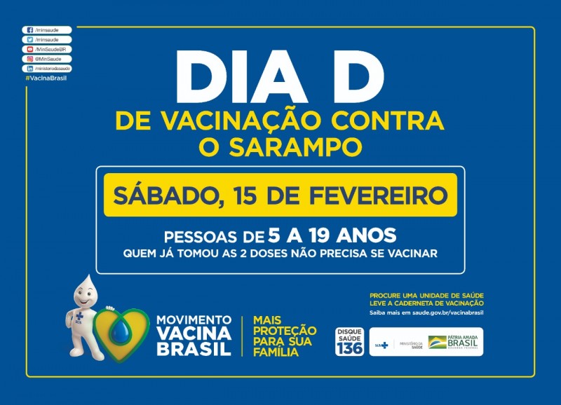 Dia D de Vacinação contra o Sarampo acontece neste sábado (15)