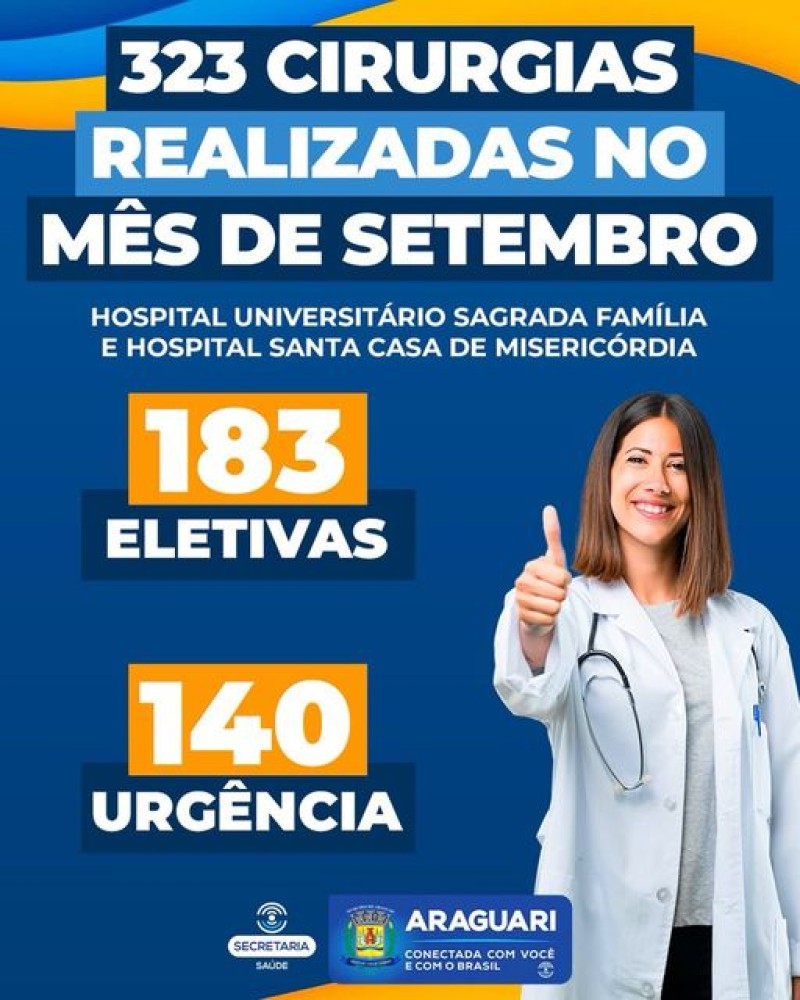 Prefeitura Informa cirurgias realizadas no mês de setembro em Araguari