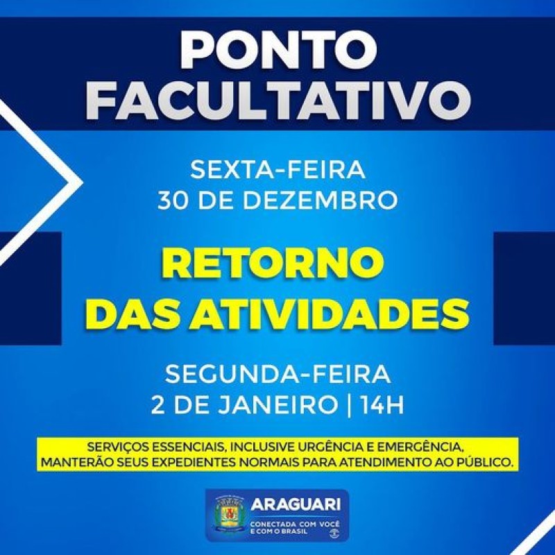 Prefeitura de Araguari decreta Ponto Facultativo nesta sexta-feira