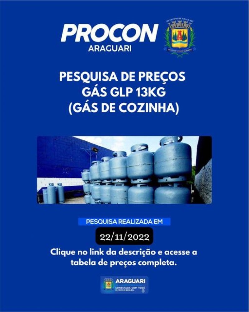 Pesquisa de preços Gás glp 13 kg (Gás de cozinha) realizada no dia 22/11/2022.