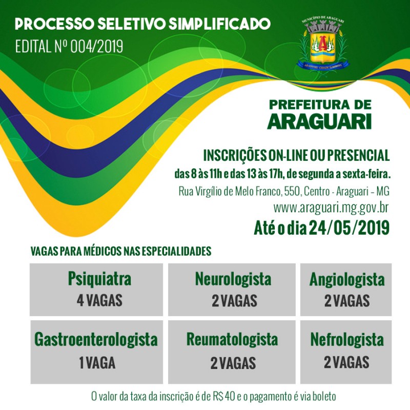 Prefeitura de Araguari prorroga e abre inscrições online para Processo Seletivo Simplificado para contratação de Médicos