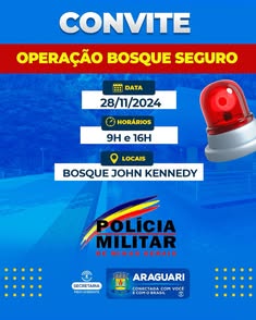 Prefeitura de Araguari realiza operação Bosque Seguro no bosque John Kennedy. População é convidada a participar nesta quinta-feira, 28, às 9h e 16h.