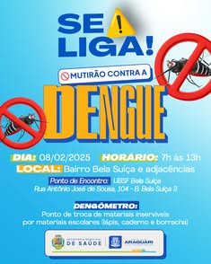 Mutirão de combate ao Aedes aegypti em Araguari! Equipes de saúde e serviços urbanos promovem ação no bairro Bela Suíça para eliminar criadouros e conscientizar a população. Troca de materiais recicláveis por kits escolares também faz parte da mobilização