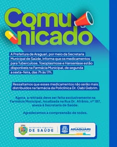 Medicamentos para Tuberculose, Toxoplasmose e Hanseníase disponíveis na Farmácia Municipal de Araguari. Retirada exclusiva no novo endereço: Rua Dr. Afrânio, nº 187. Horário de funcionamento: segunda a sexta, das 7h às 17h. #Saúde #Araguari #Medicamentos