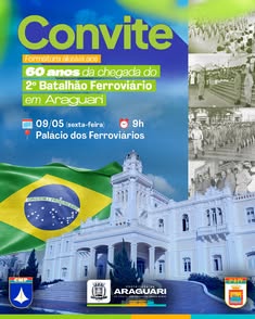Em 10/05/1965, o 2º Batalhão Ferroviário chegou a Araguari, impulsionando o desenvolvimento da cidade. Em 09/05/2025, haverá uma solenidade especial no Palácio dos Ferroviários para celebrar os 60 anos desse marco histórico. Participe! #Araguari #2ºBatalh
