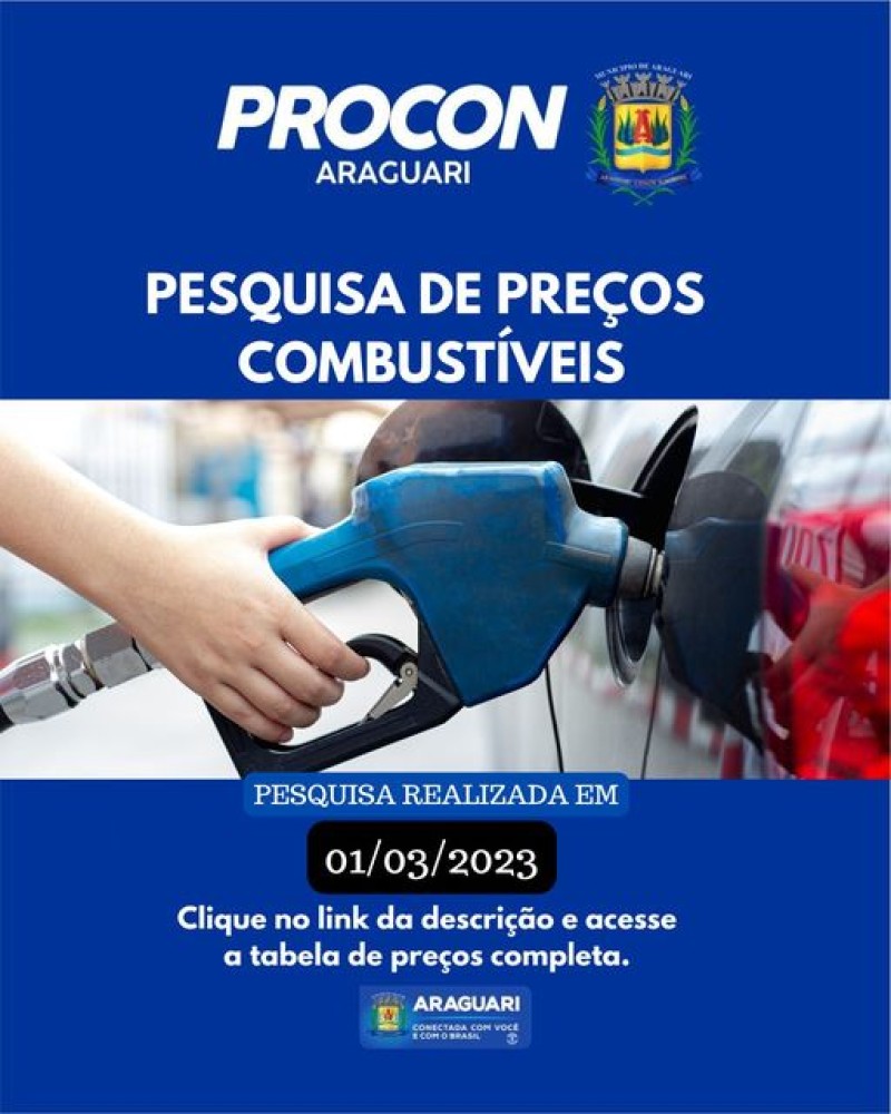 Pesquisa de preços de combustíveis, realizada no dia 01/03/2023.