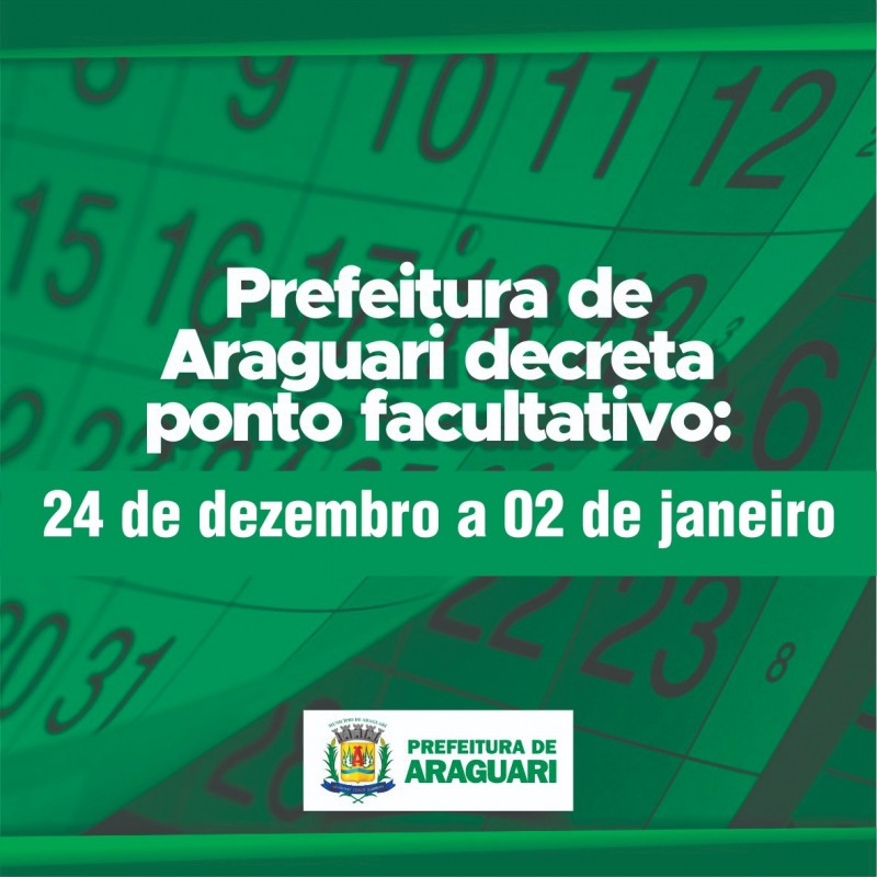 Prefeitura de Araguari decreta ponto facultativo na semana de Natal