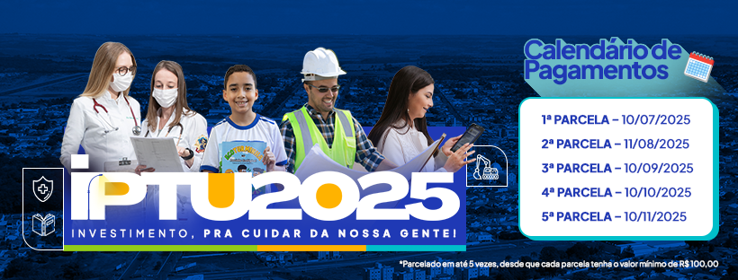 Calendário de Pagamento do IPTU 2025 já disponível em Araguari. Contribuintes podem escolher entre cota única ou parcelamento em até cinco vezes. Atrasos geram multa e juros. Mais informações no setor de Tributação da Prefeitura ou nos canais oficiais.