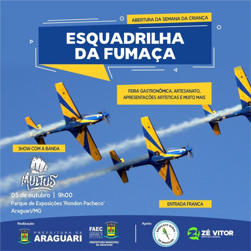 Prefeitura de Araguari inicia os preparativos finais para o sábado festivo com apresentação da Esquadrilha da Fumaça