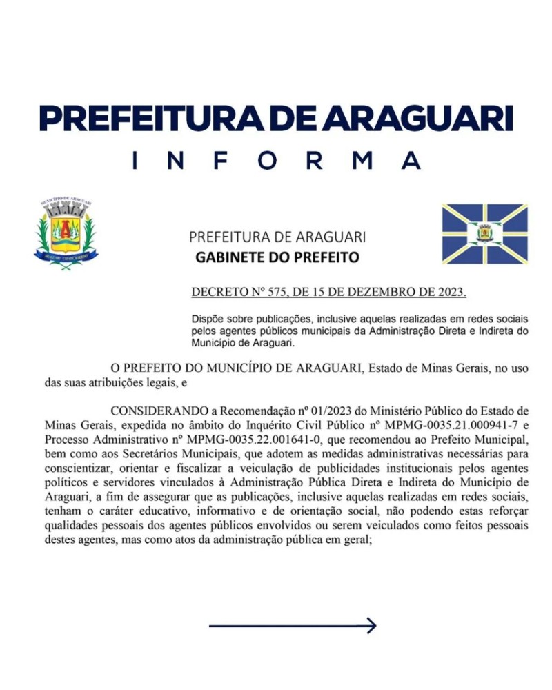 PREFEITURA DE ARAGUARI INFORMA