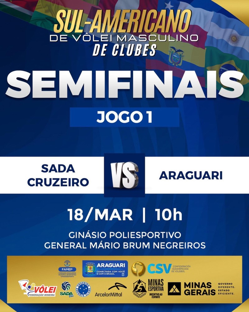 Semifinais do Sul-Americano de Vôlei Masculino de Clubes acontece hoje em Araguari