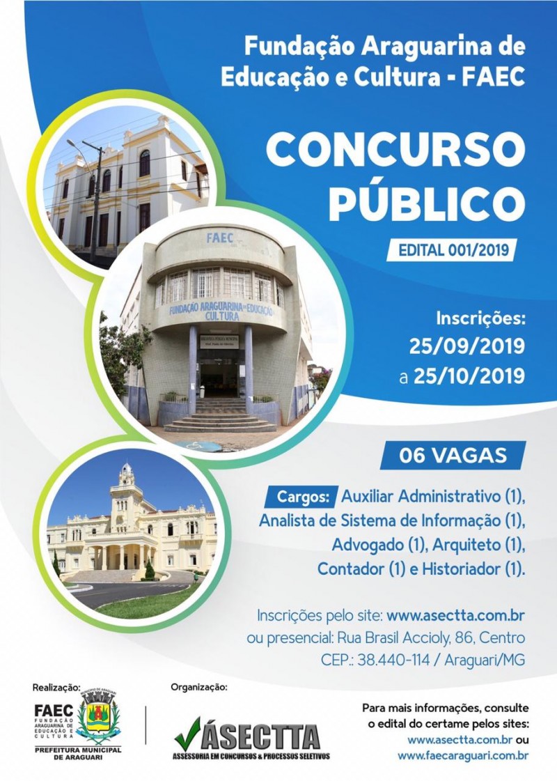 Últimos dias para inscrições no concurso público da Fundação Araguarina de Educação e Cultura – FAEC