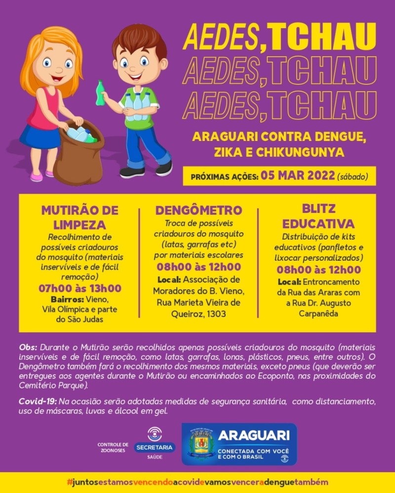 Mutirão contra a dengue será realizado neste sábado em Araguari