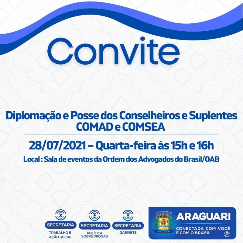 Conselheiros e suplentes do COMAD e COMSEA serão empossados nesta quarta-feira