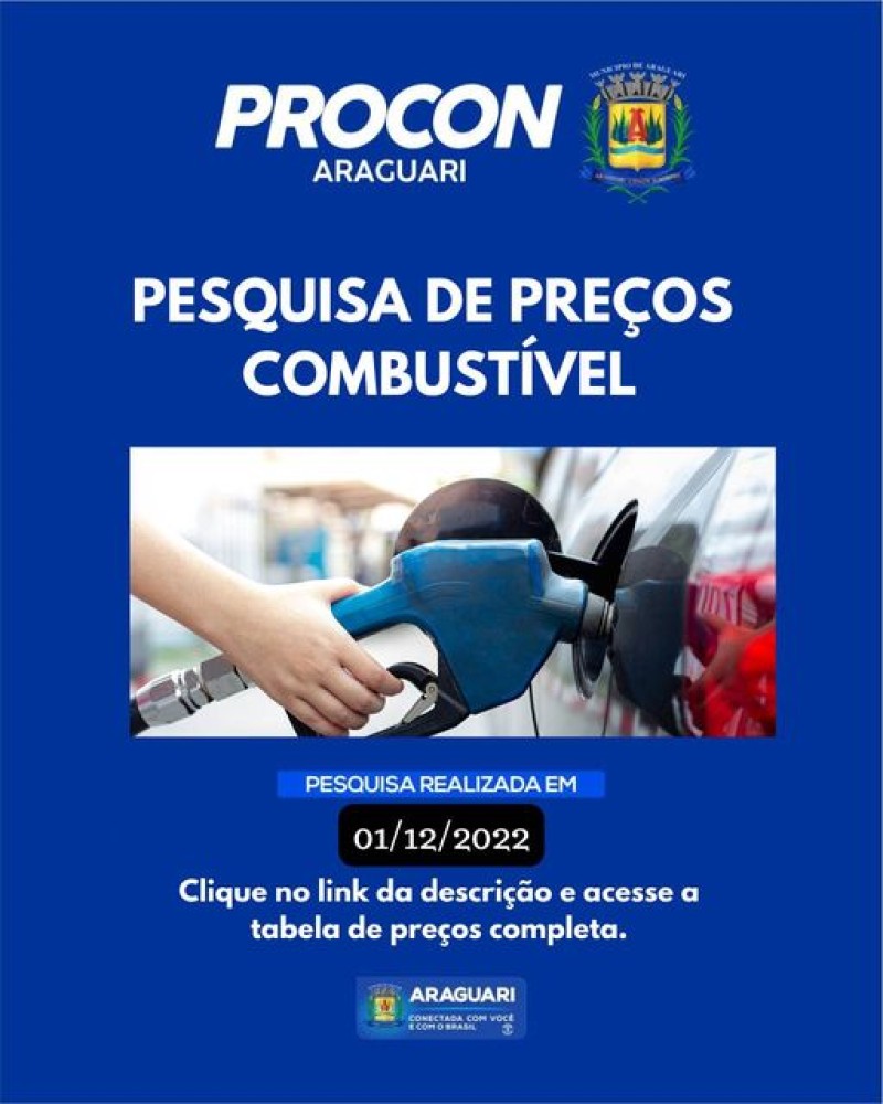 Pesquisa de preços de combustíveis realizada no dia 01/12/2022.