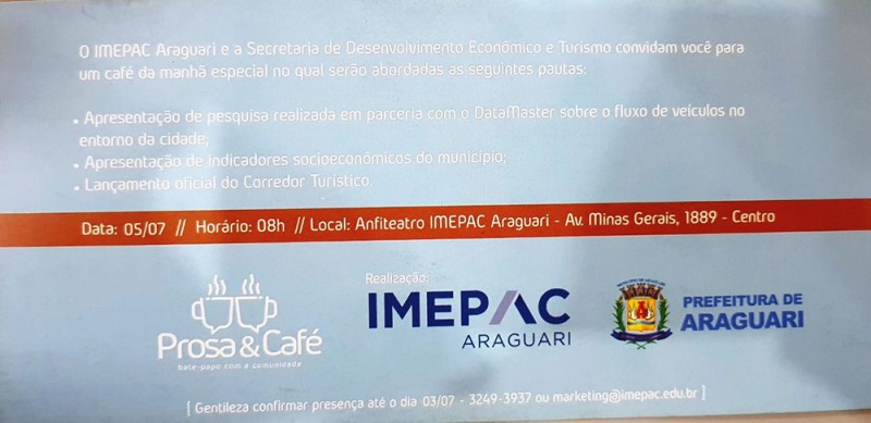 IMEPAC e Secretaria de Desenvolvimento realizam “Prosa & Café” para o lançamento do Corredor Turístico
