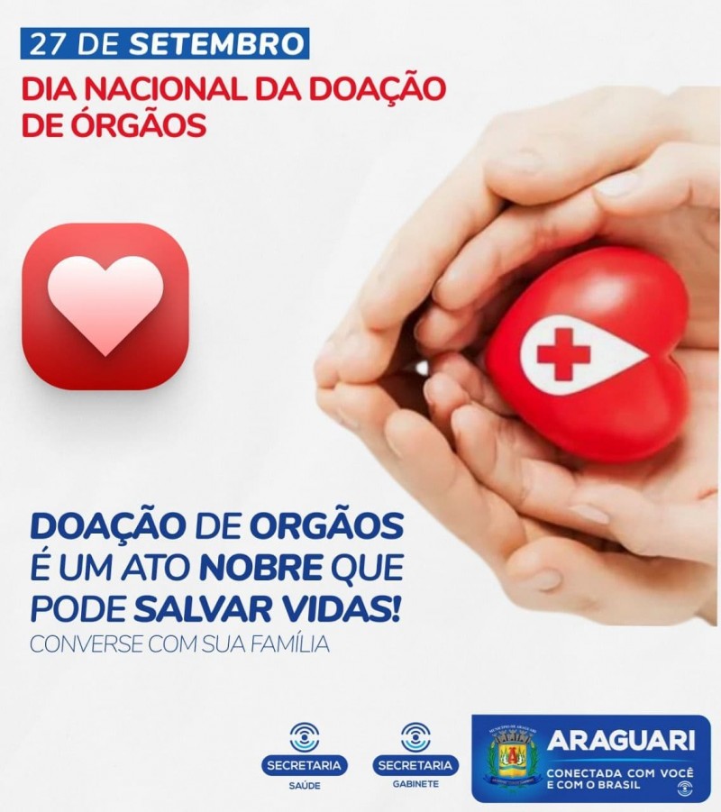 Hoje, 27 de setembro, é Dia Nacional da Doação de Órgãos! Seja um doador.