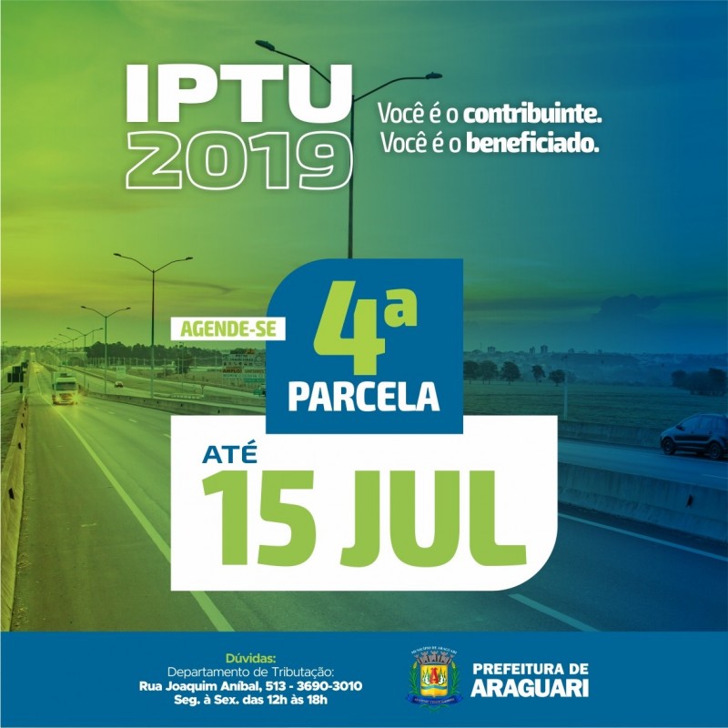 Quarta parcela do IPTU vence no próximo dia 15 de julho