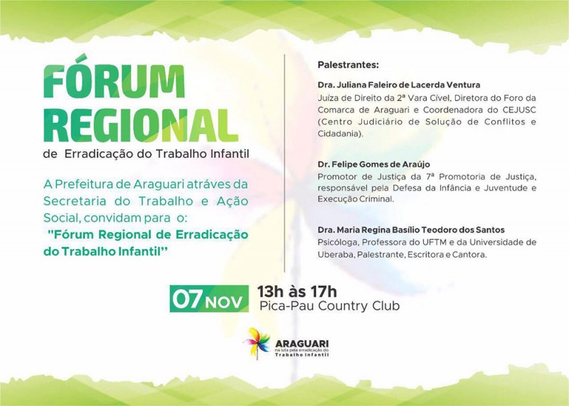 Prefeitura de Araguari promove Fórum Regional de Erradicação do Trabalho Infantil