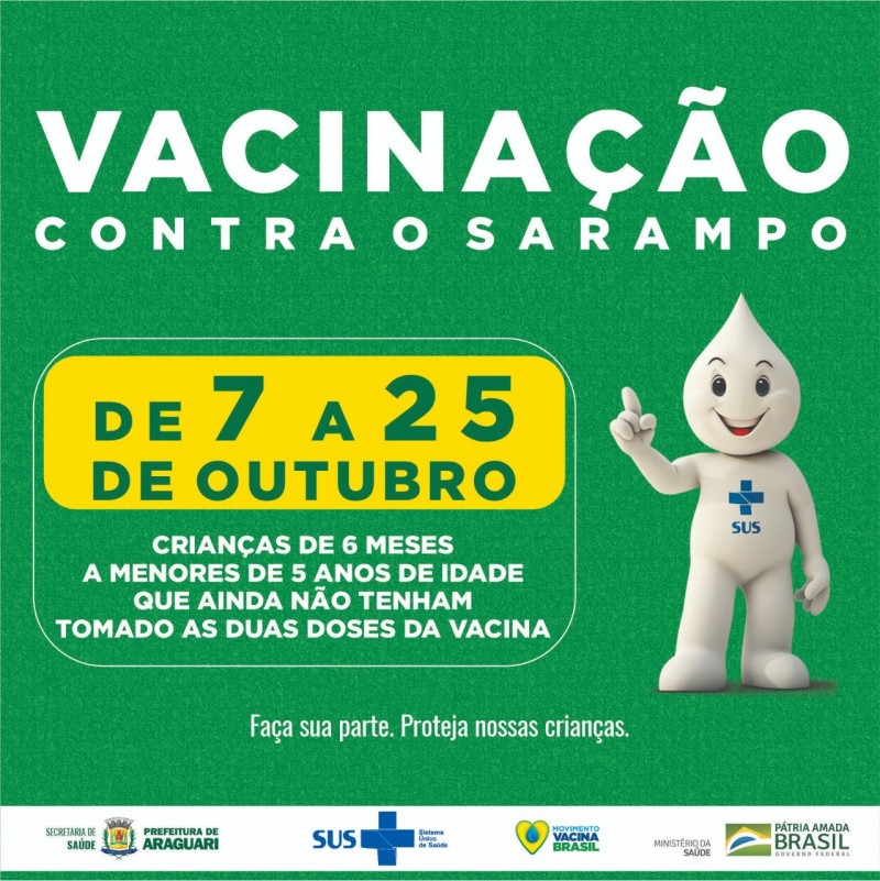 Campanha de Vacinação contra Sarampo espera vacinar mais de 5 mil crianças em Araguari