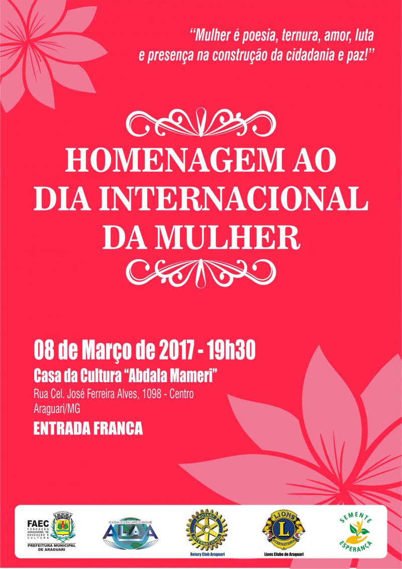 Dia Internacional da Mulher será comemorado na Casa da Cultura