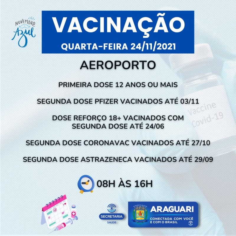 Prefeitura de Araguari continua com a imunização contra Covid-19 nesta quarta-feira