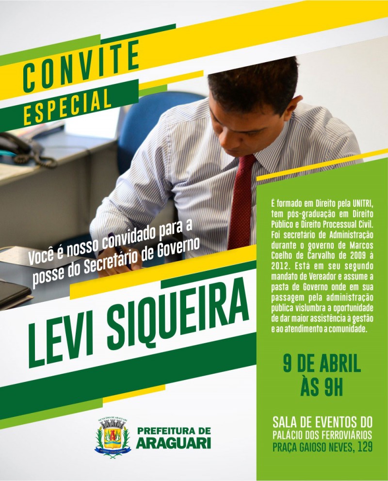 Levi Siqueira assumirá a Secretaria de Governo
