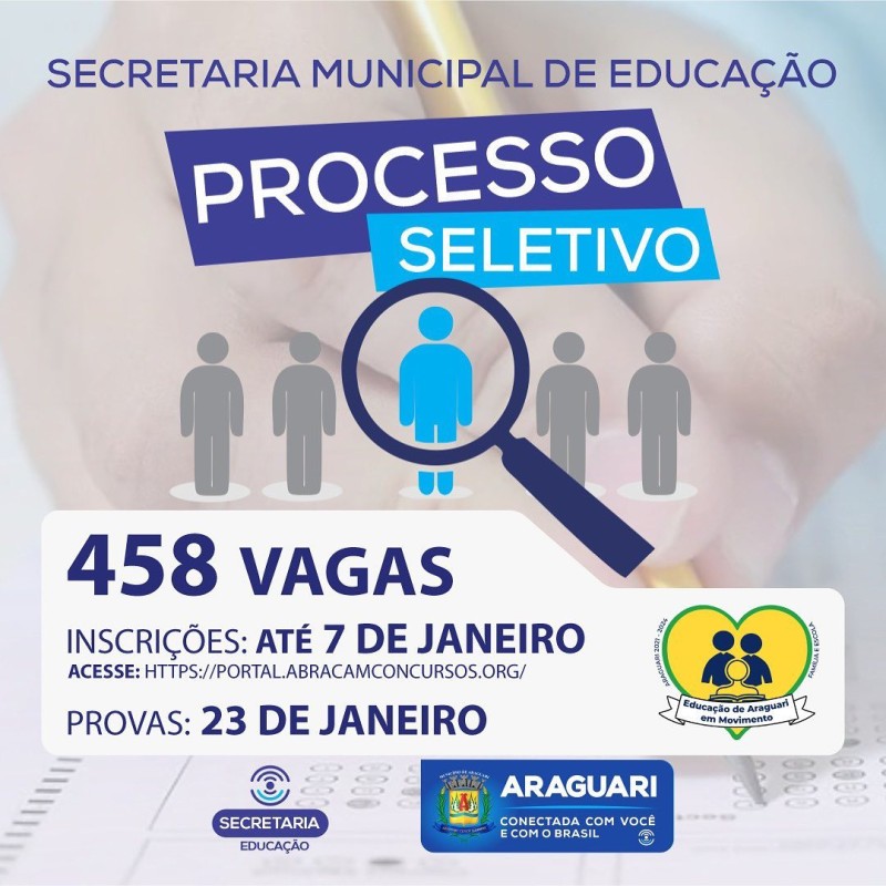 Prefeitura de Araguari abre Processo Seletivo Simplificado para a área da Educação