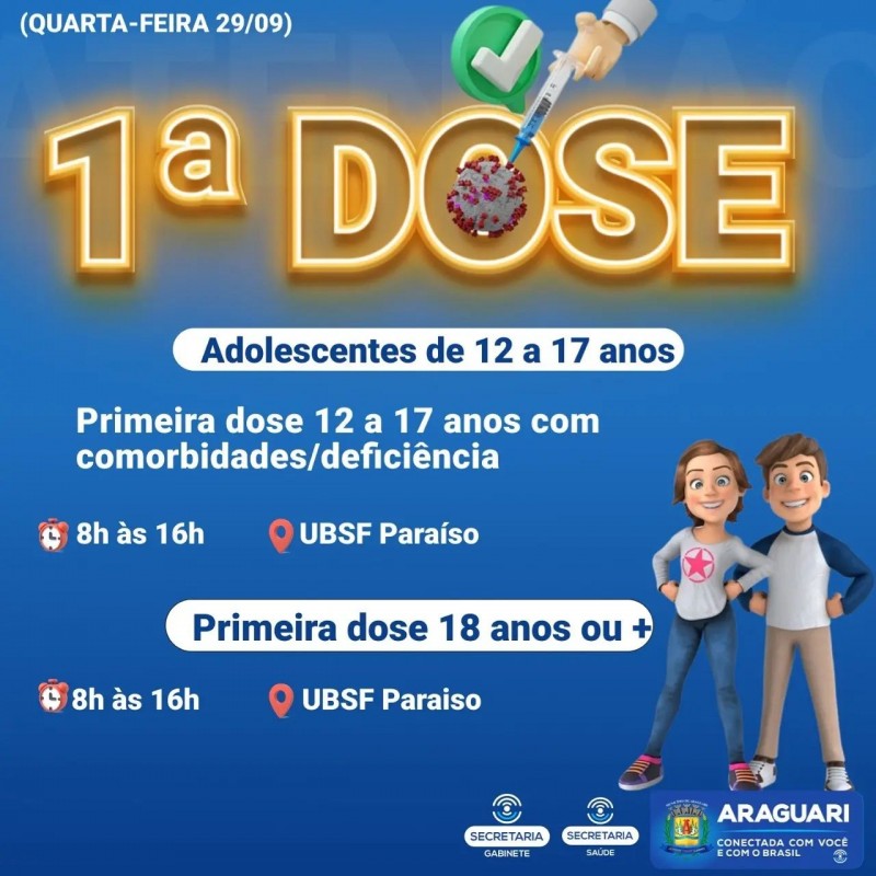 Araguari avança com a vacinação de dose de reforço para idosos de 75 anos