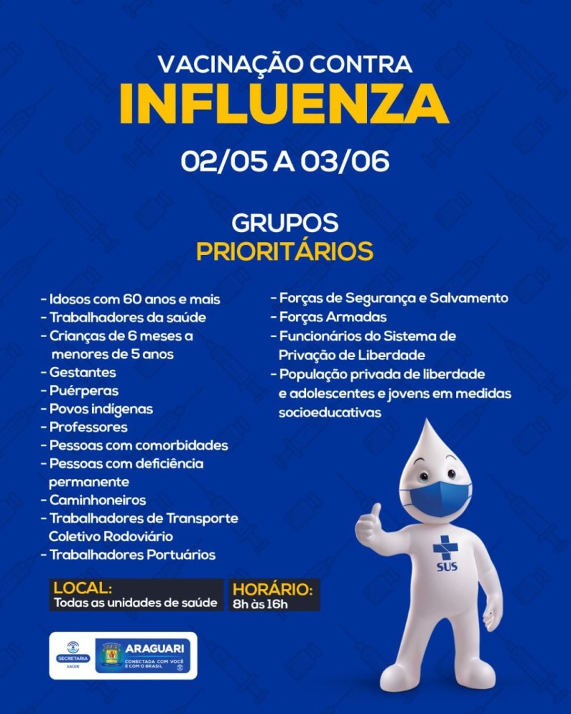 Prefeitura de Araguari inicia segunda etapa de vacinação contra Sarampo e Influenza