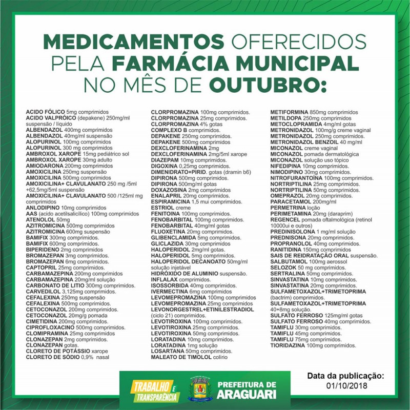 Farmácia Municipal disponibiliza mais de 110 medicamentos à população