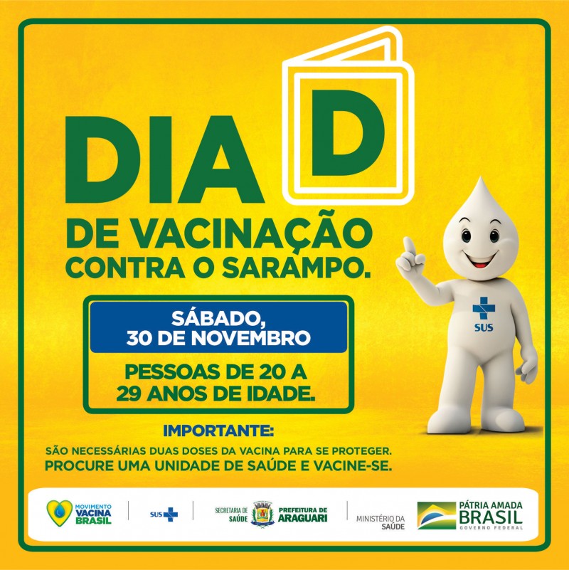 Dia D de Vacinação contra o Sarampo acontece neste sábado (30)