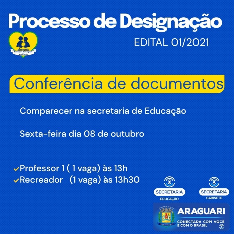 Prefeitura de Araguari convoca mais candidatos selecionados no Processo de Designação