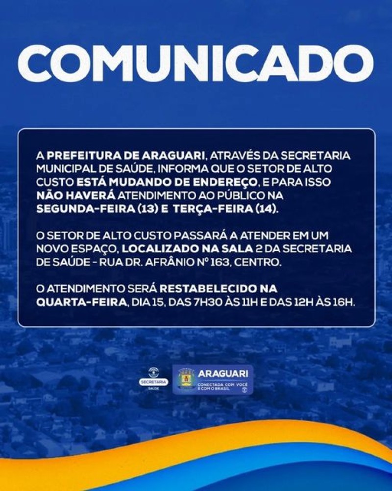 PREFEITURA DE ARAGUARI COMUNICADO