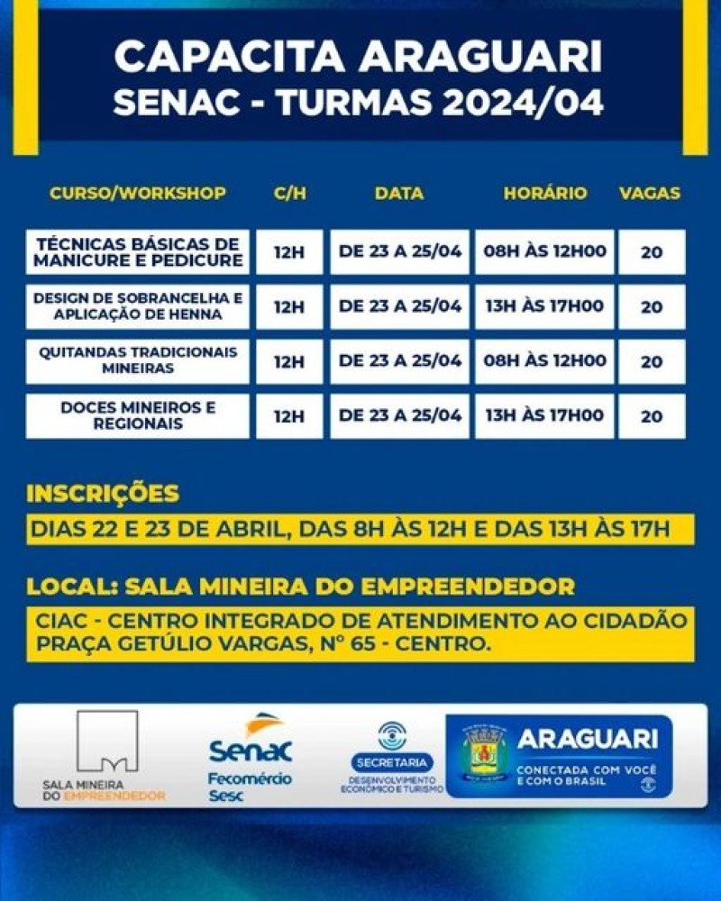 CAPACITA ARAGUARI SENAC – TURMAS 2024/04