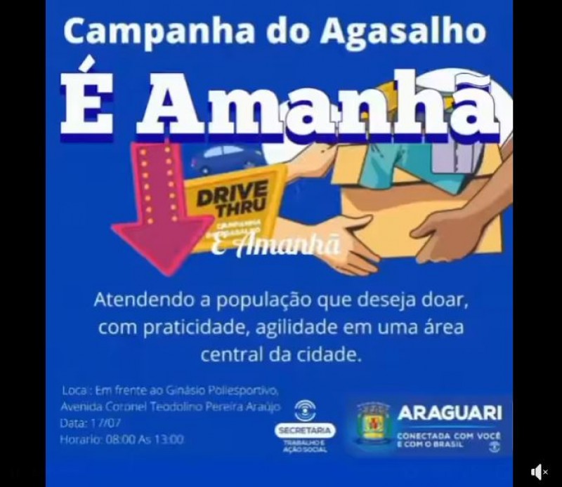 Campanha do Agasalho para doadores será realizada neste sábado