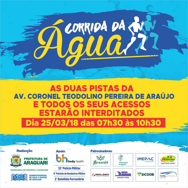 Corrida da Água – Avenida será interditada para realização da prova esportiva em Araguari