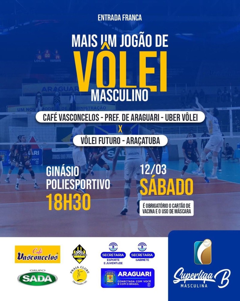 Mais um jogaço de vôlei neste sábado em Araguari. Entrada Franca.