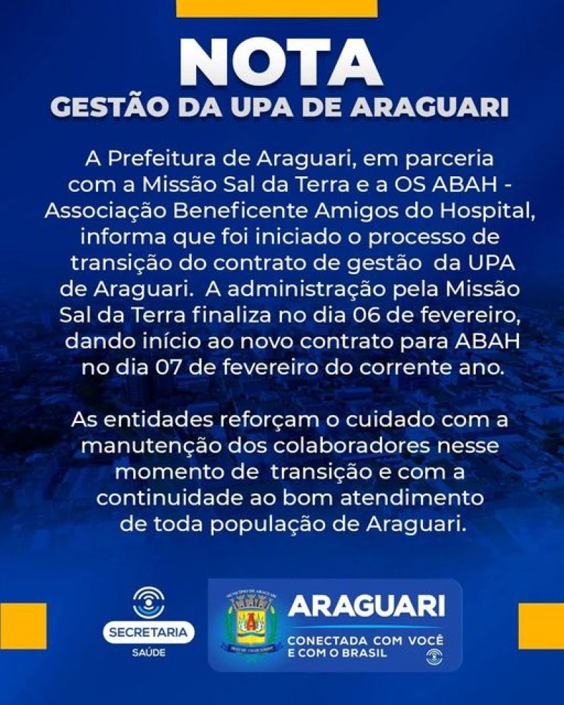 NOTA - Gestão da UPA de Araguari
