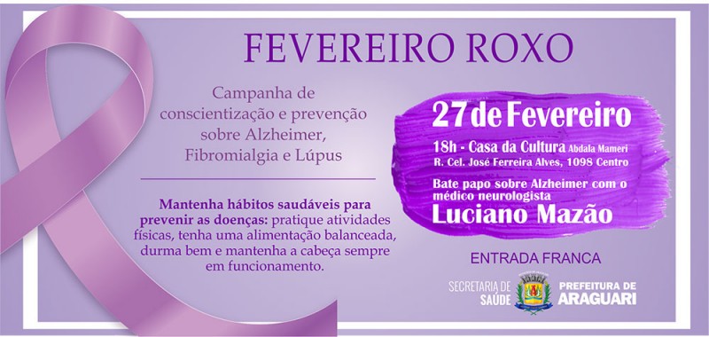 Secretaria de Saúde realizará evento alusivo ao Fevereiro Roxo